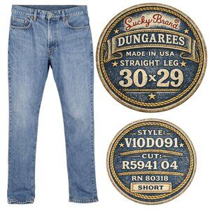 Lucky Brand Dungarees USA Straight Leg Jeans Mens 30x29 Short Medium Wash